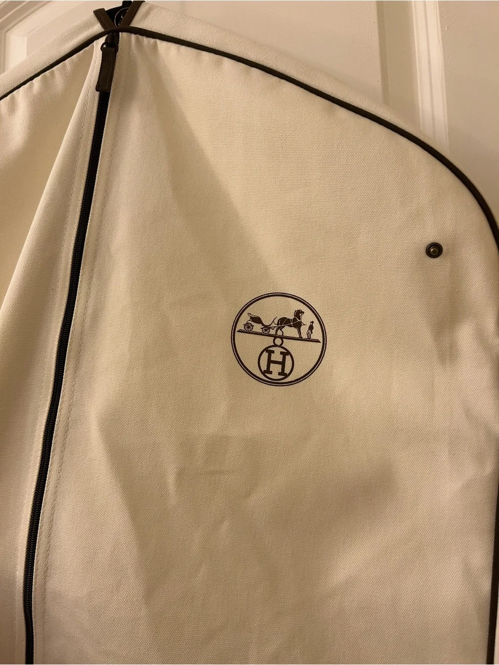 Hermes Garment Bag in Cream with Piping Trim